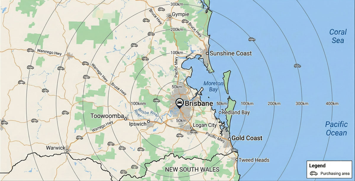 Queensland vehicle buying service area map