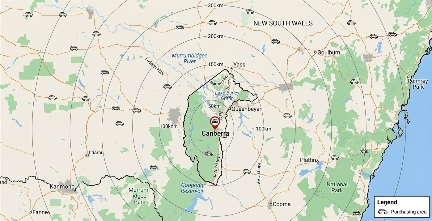 Canberra vehicle buying service area map