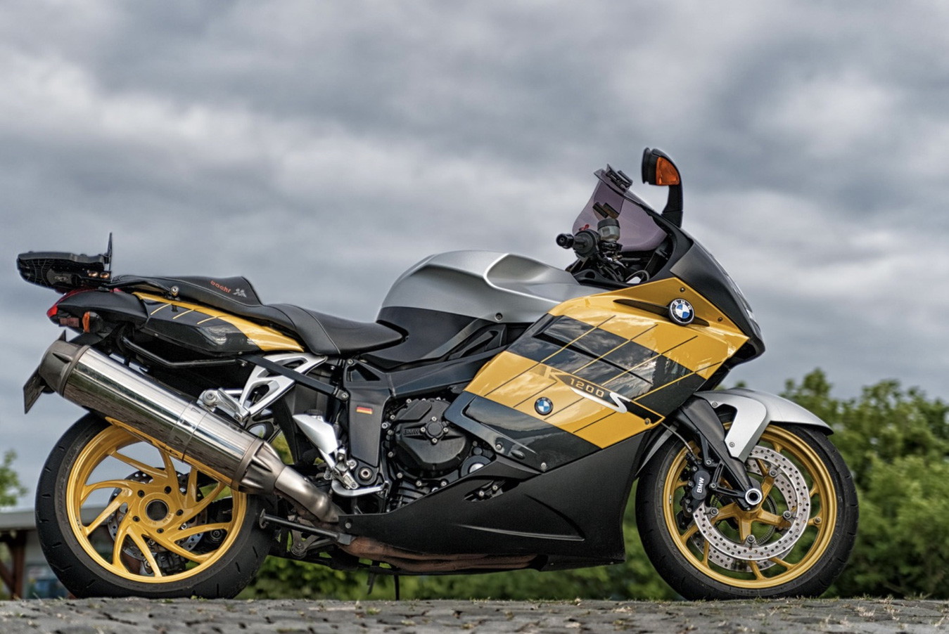 Motorbike parked on an open road