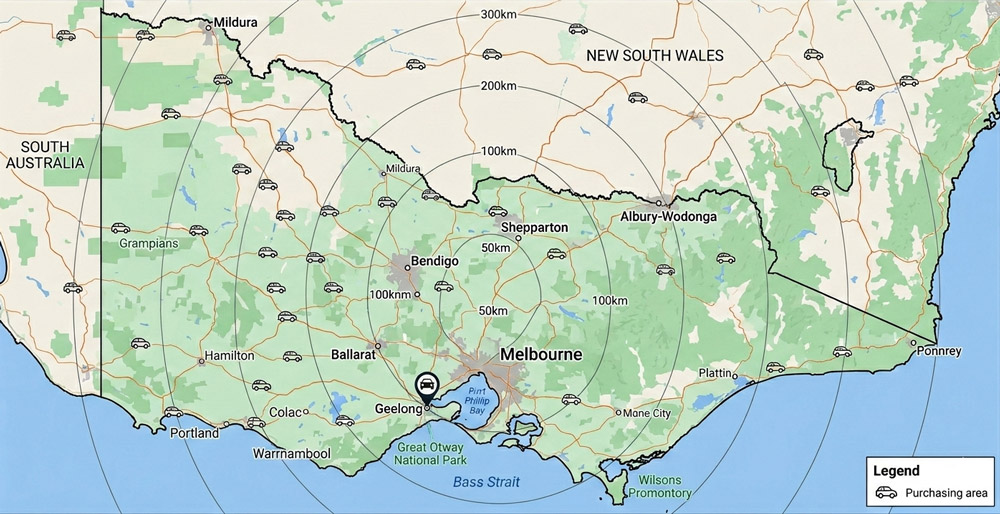 Geelong vehicle buying service area map