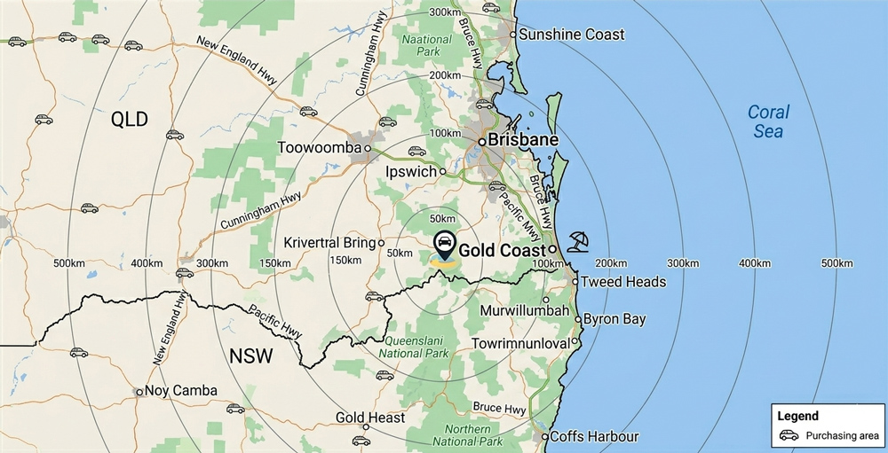 Gold Coast vehicle buying service area map