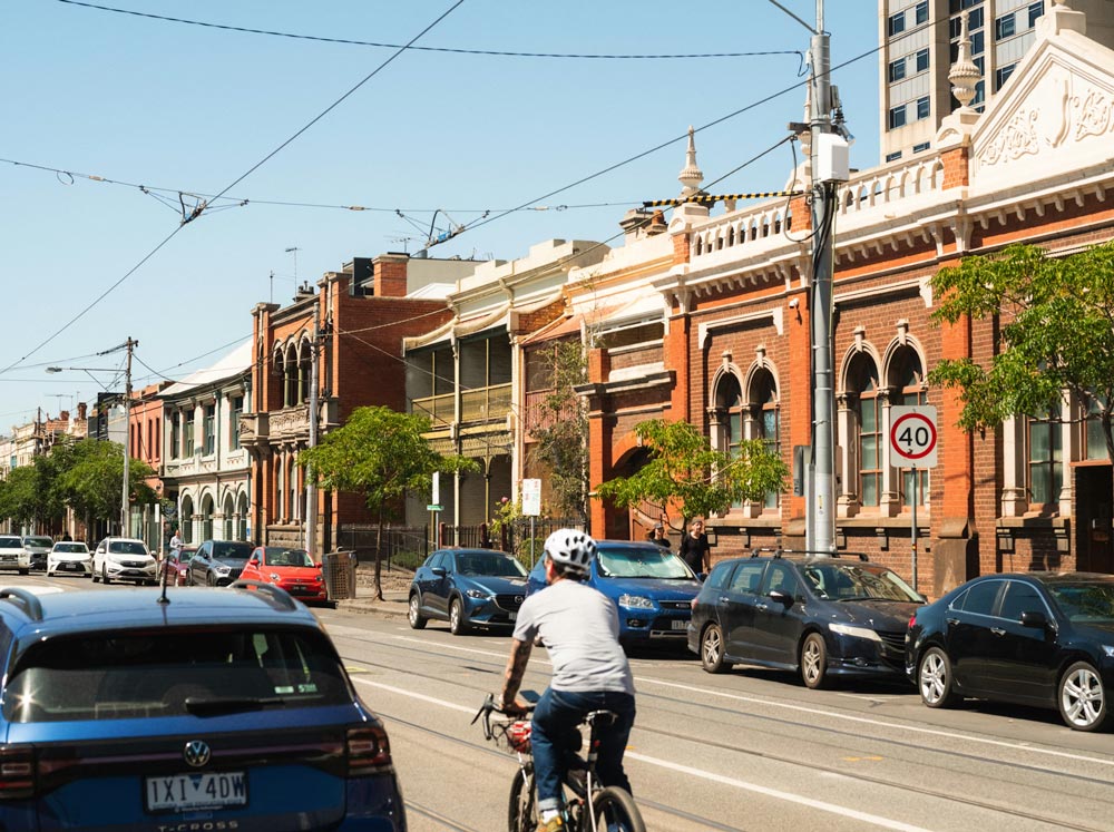 Melbourne street with tram lines
