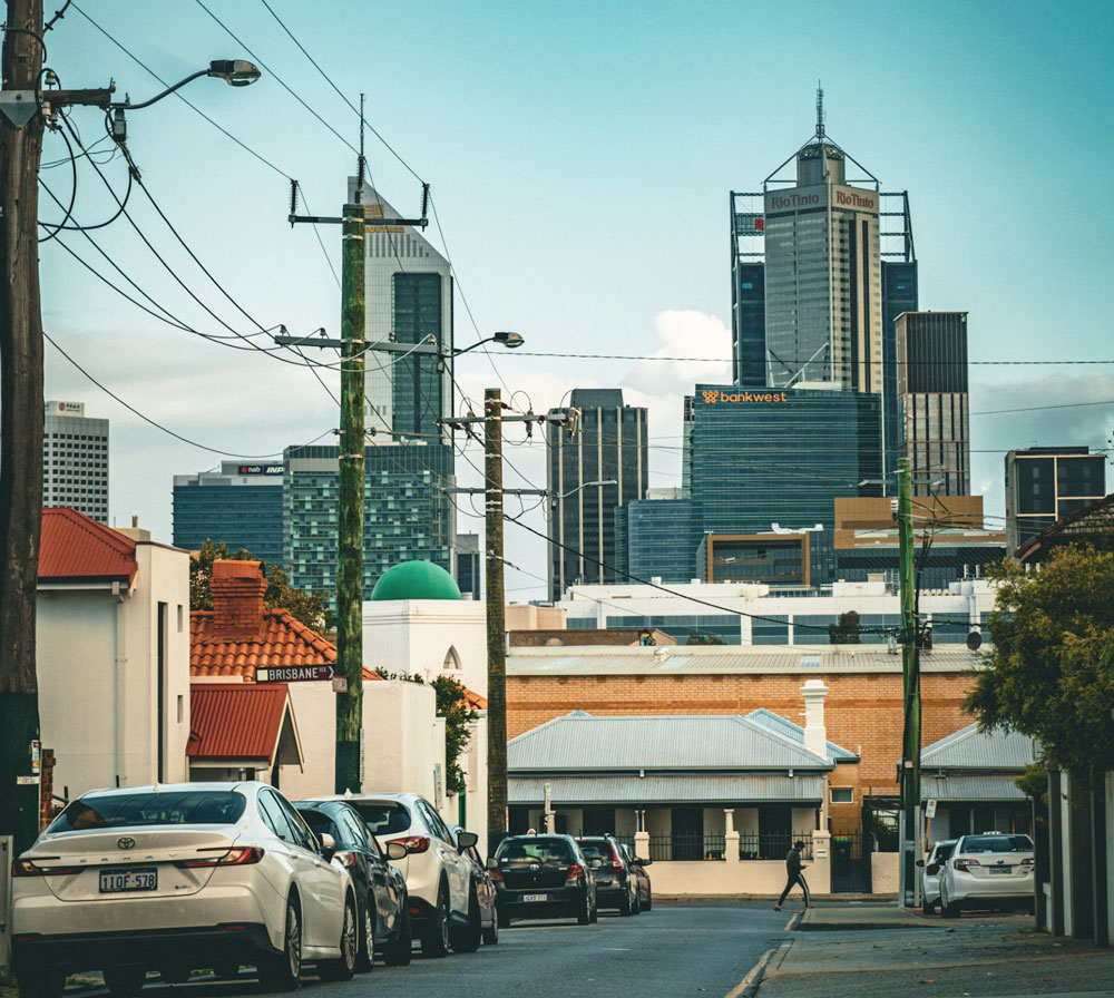 Perth city with parked cars