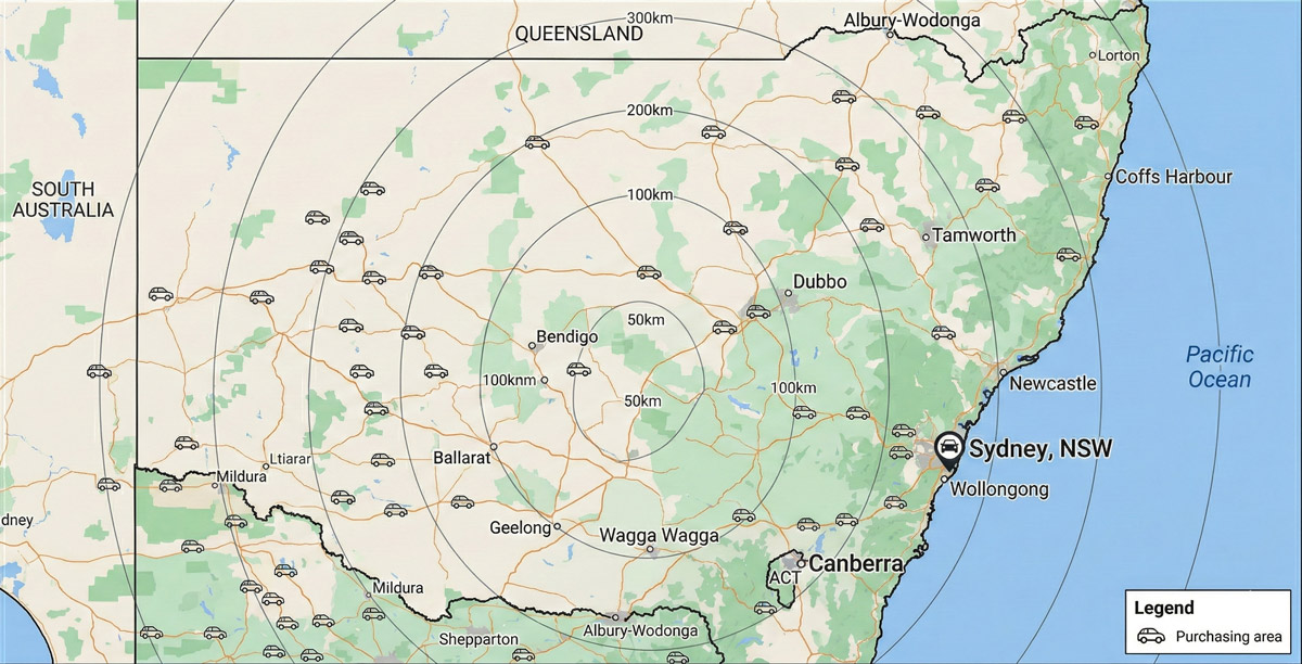 Sydney vehicle buying service area map